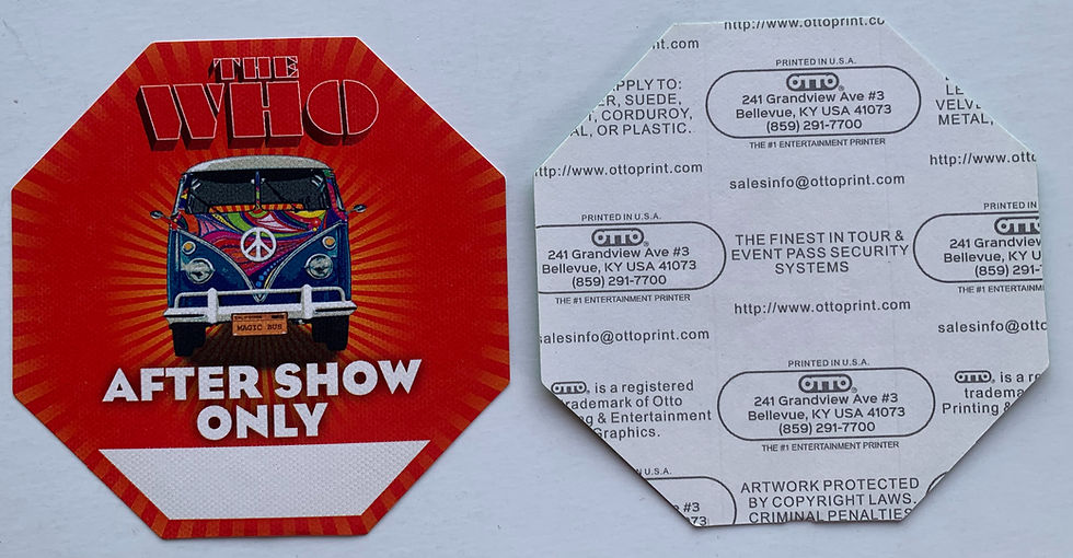 The Who Red VW Bus After Show Concert Tour Backstage Pass