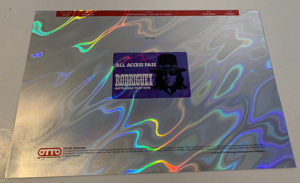 Sixto Rodriguez 2016 Australian Tour Backstage Pass Laminate Proof Sheet