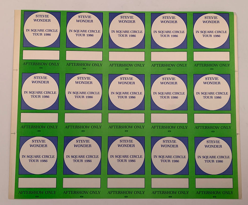 Stevie Wonder UNCUT SHEET Green 1986 Square Circle Tour Backstage Passes
