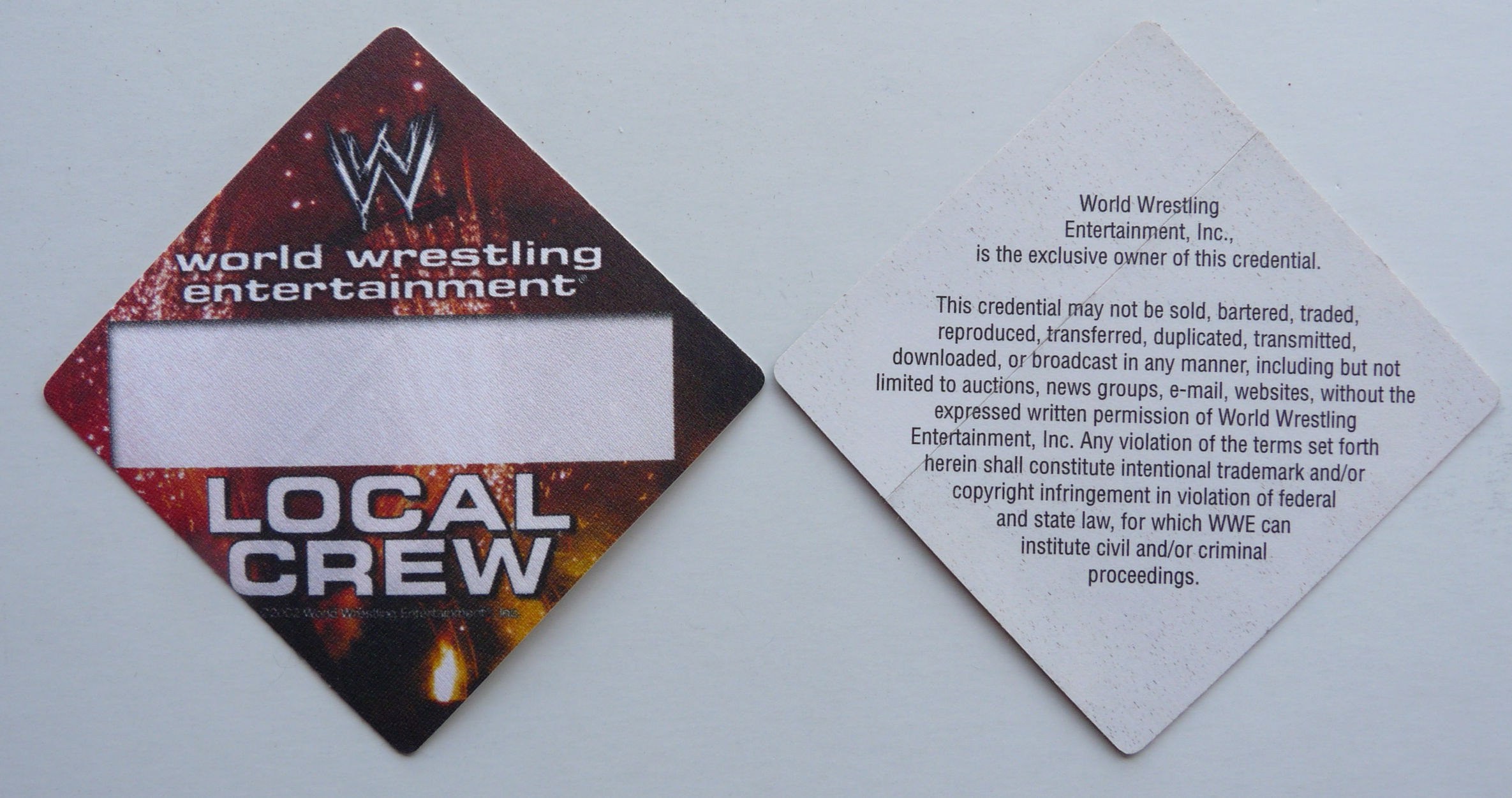 WWE Wrestling Venue Orange Local Crew Backstage Concert Pass