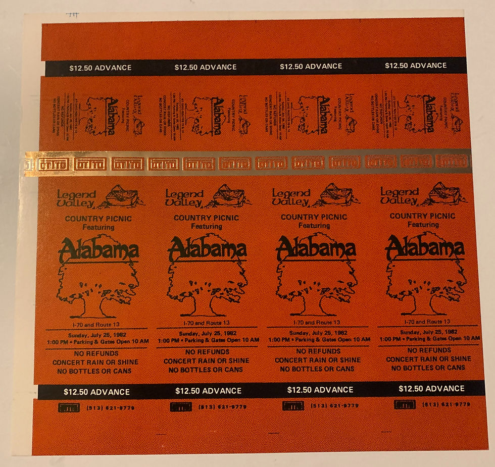 Alabama 1982 Tour Sheet of 4 Uncut Concert Tickets