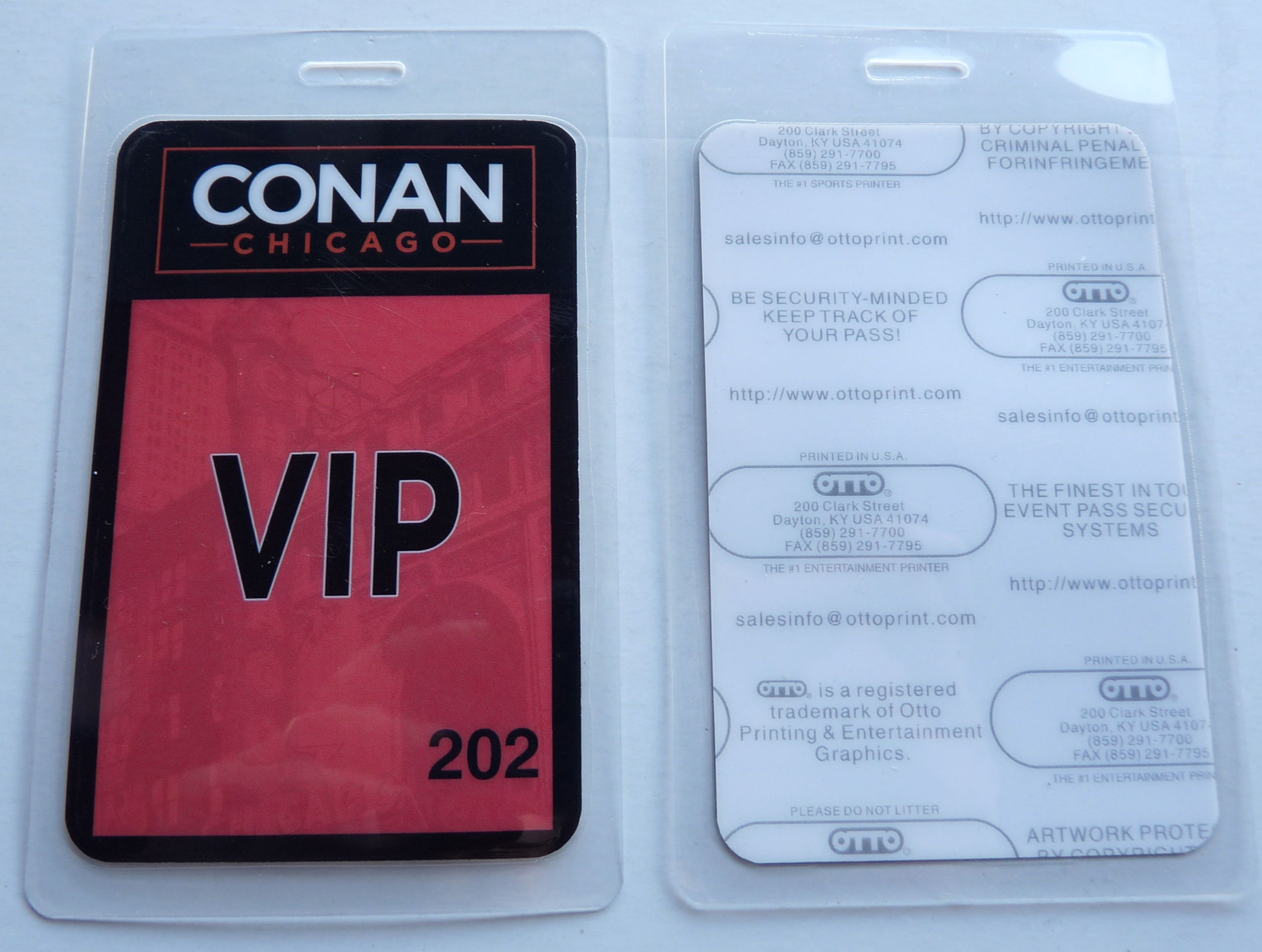 Conan O'Brien Show Chicago VIP Backstage Pass Laminate