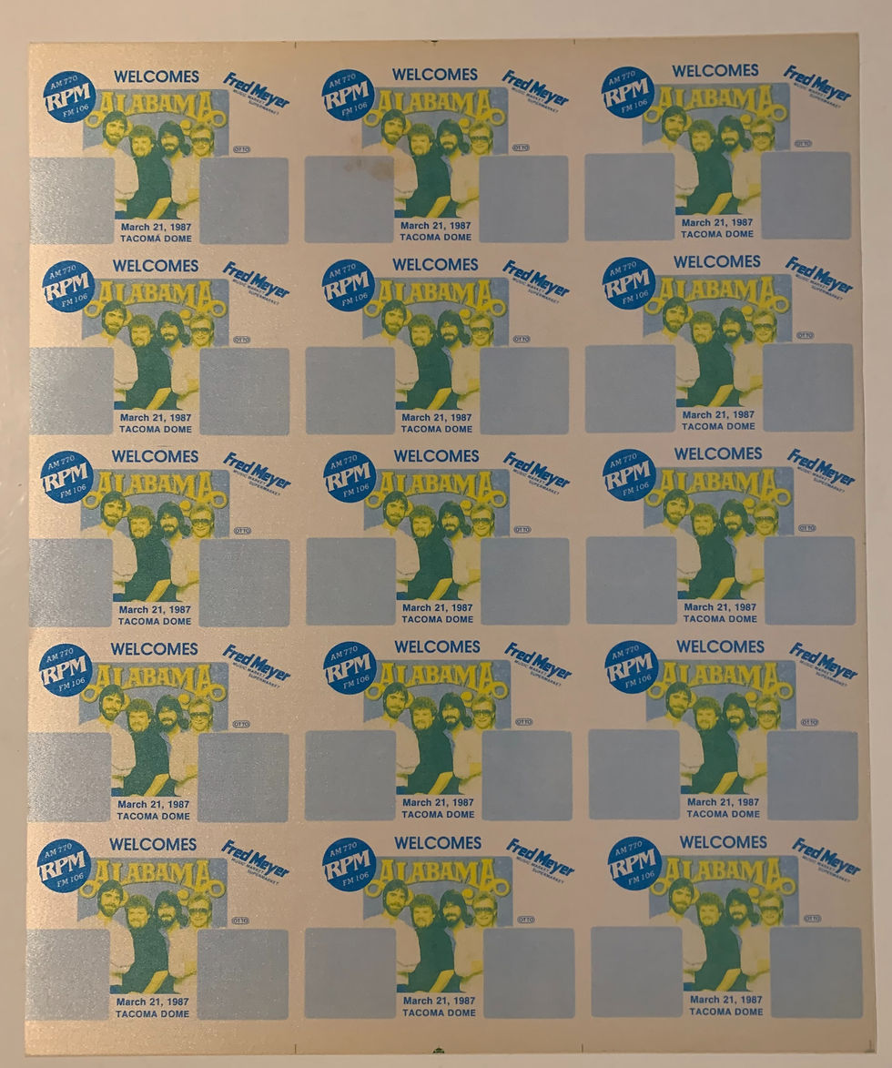 Alabama March 21, 1987 Tour Sheet 15 Uncut Concert Backstage Pass