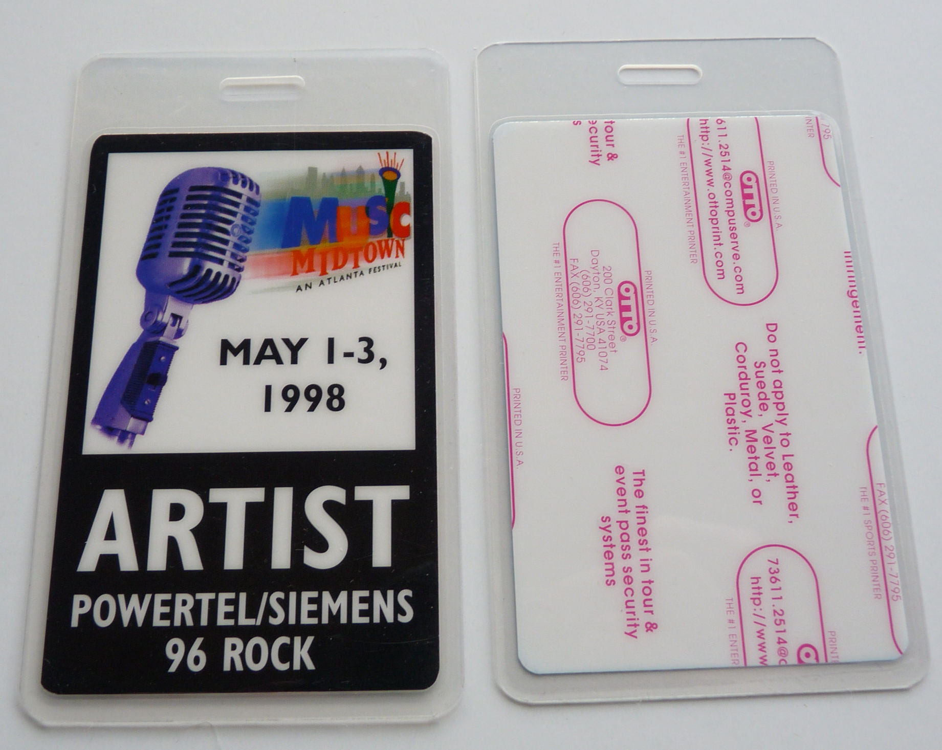 1998 Music Midtown Atlanta ARTIST Powertel Siemens Backstage Pass Laminate BUSH