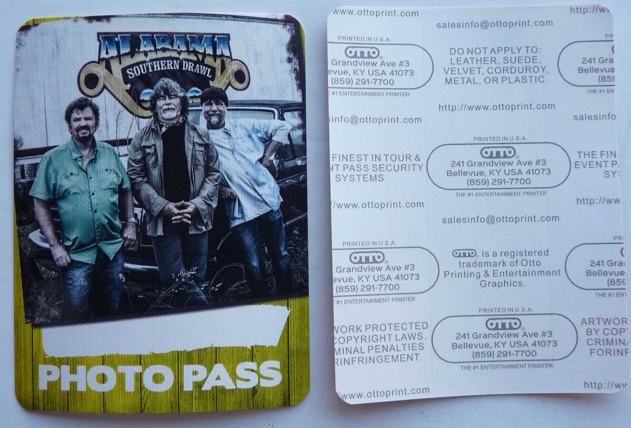 Alabama Southern Drawl Concert Tour Photo Backstage Pass D30