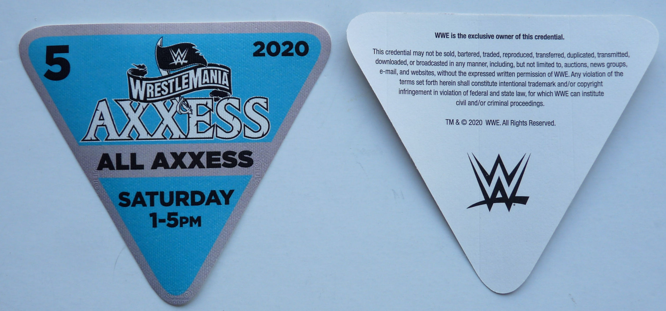 WWE Wrestle Mania 2020 All Axxess Event Backstage Concert Pass #5 D26