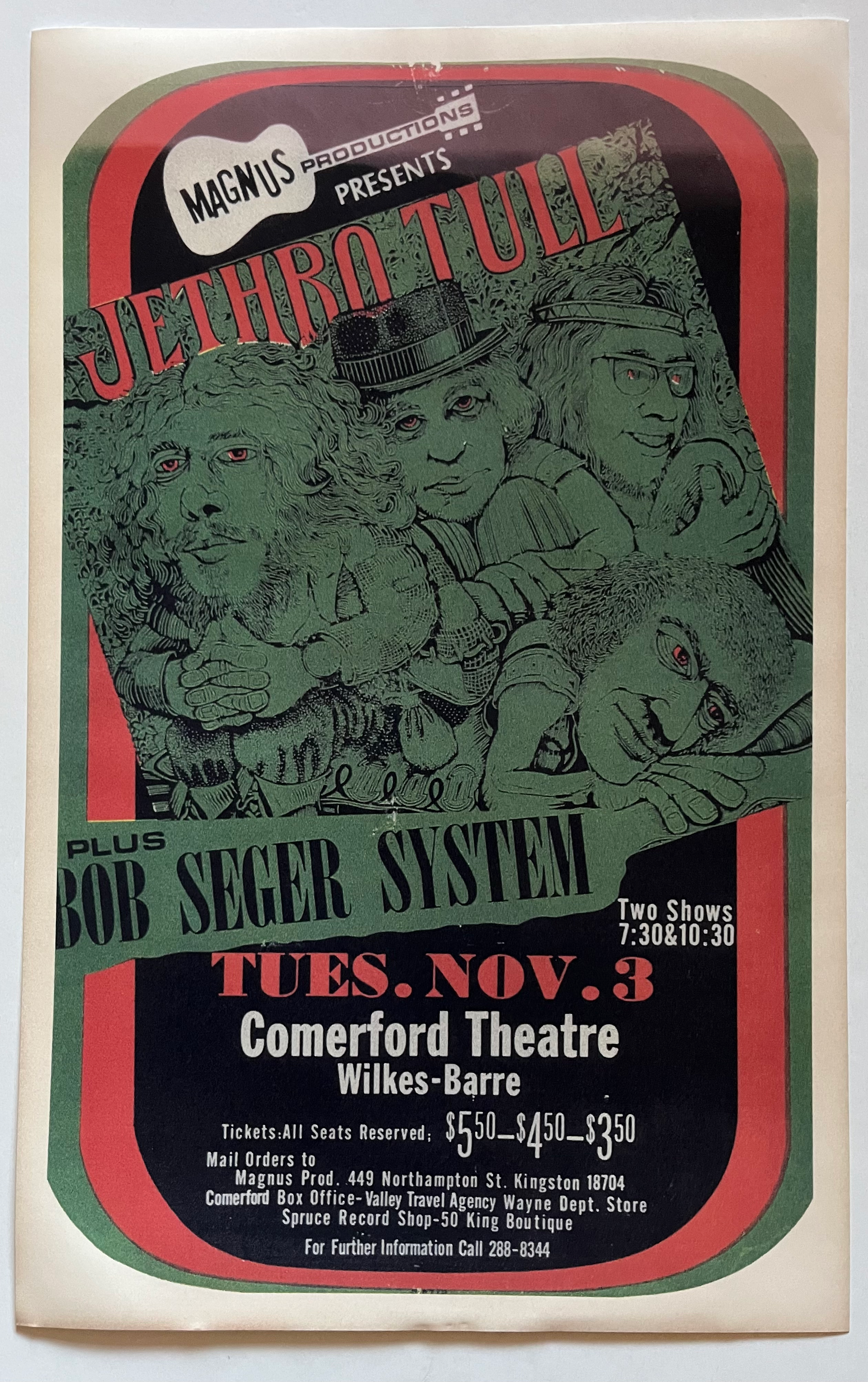 Jethro Tull Bob Seger System Vintage 14” x 22” Reprint Concert Poster D25