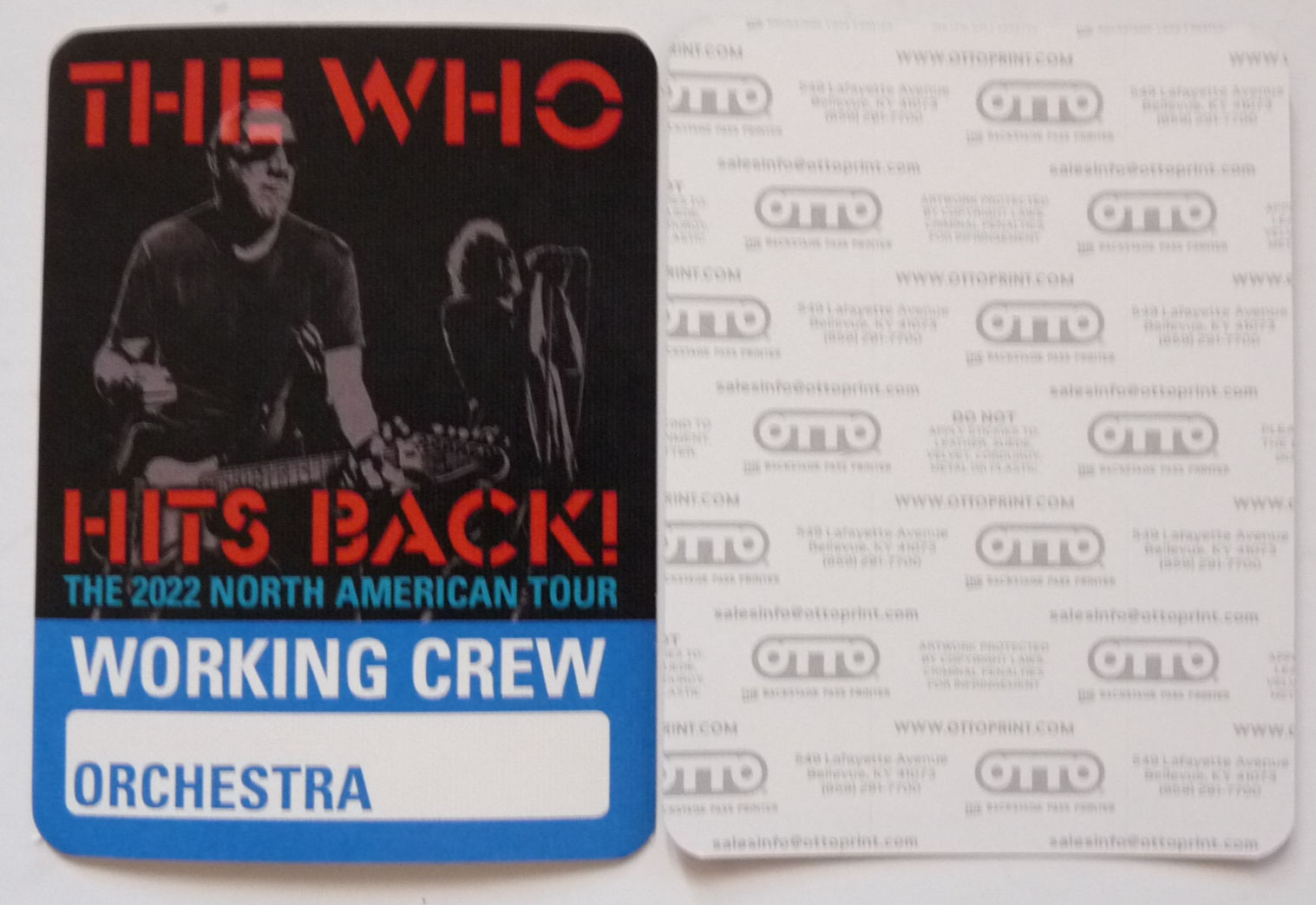 The Who Blue 2022 Hits Back Working Orchestra Concert Tour Backstage Pass D16