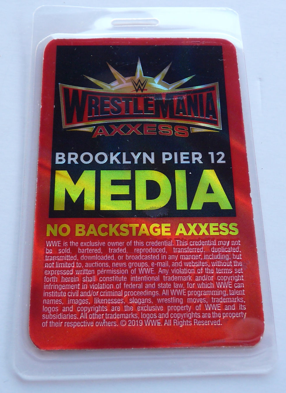 Thumbnail: WrestleMania 2019 Brooklyn Axxess Wrestling WWE Media Backstage Pass Laminate