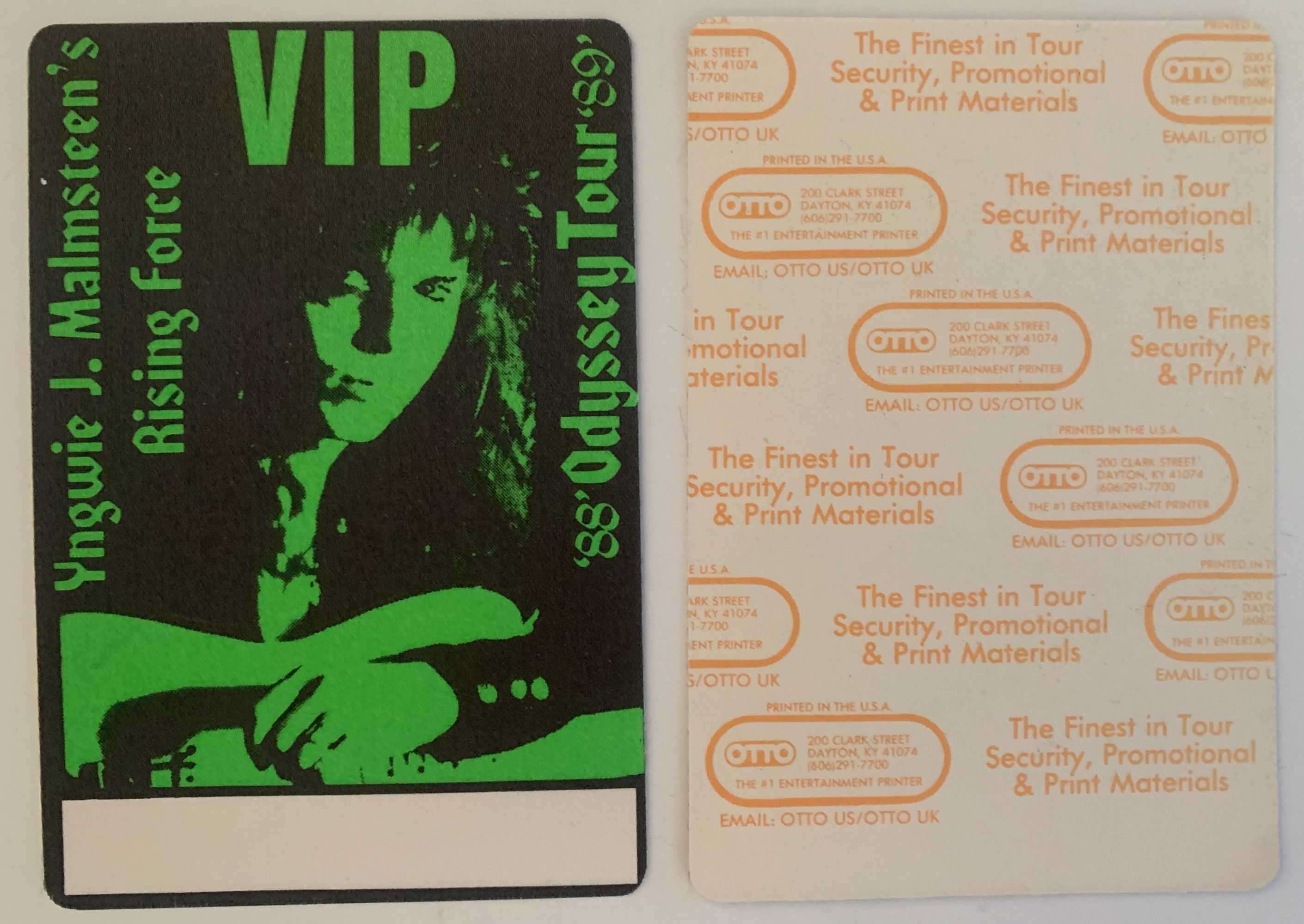 Yngwie Malmsteen 1988-89 Odyssey Concert Tour Green VIP Backstage