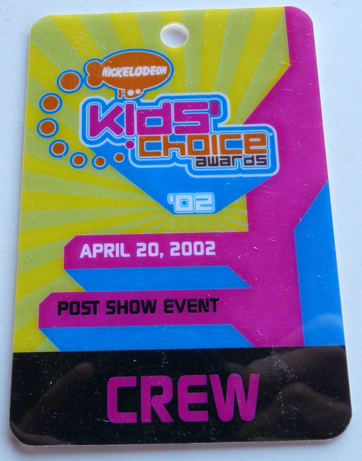 Kids Choice Awards 2002 CREW Backstage Pass Laminate