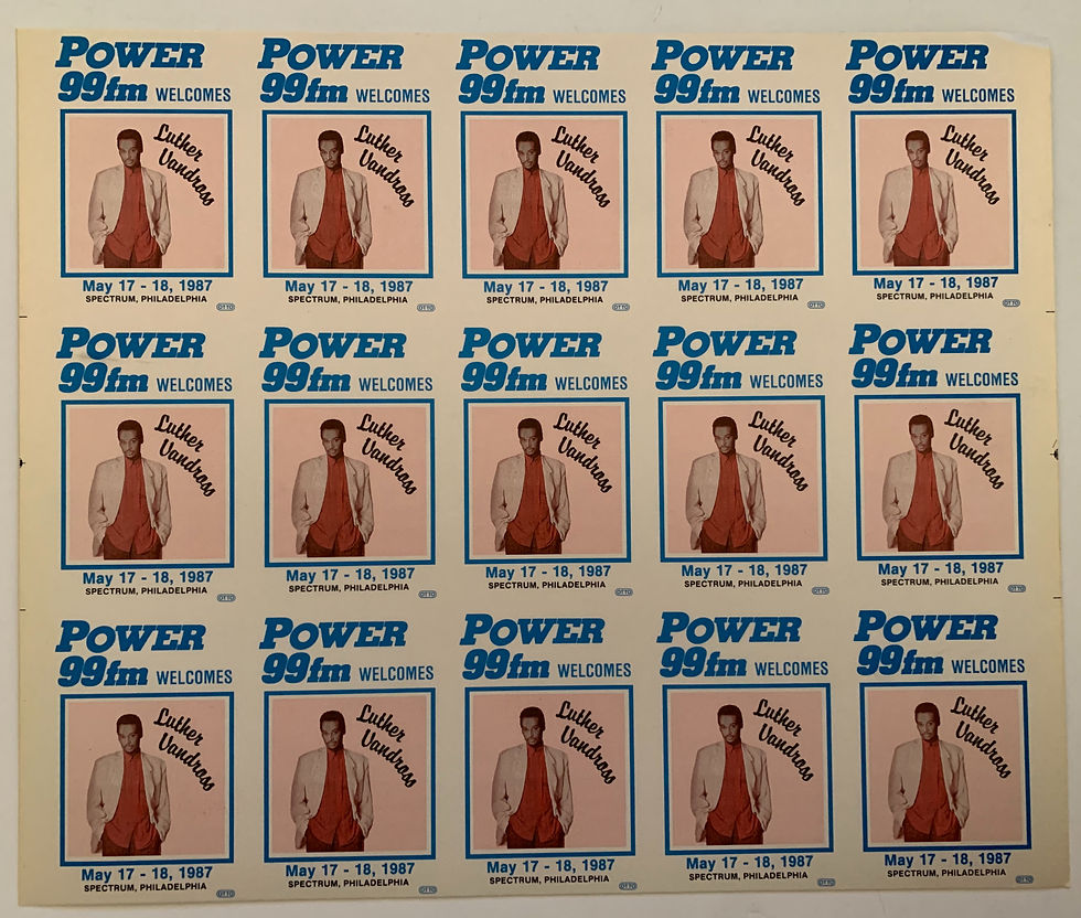 Luther Vandross UNCUT SHEET 15 May 17-18 1987 Tour Backstage Pass Stickers