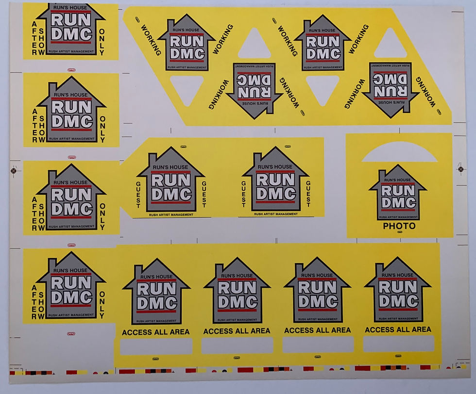 Run DMC Runs House UNCUT SHEET 15 Yellow 1988 Tour Backstage Passes