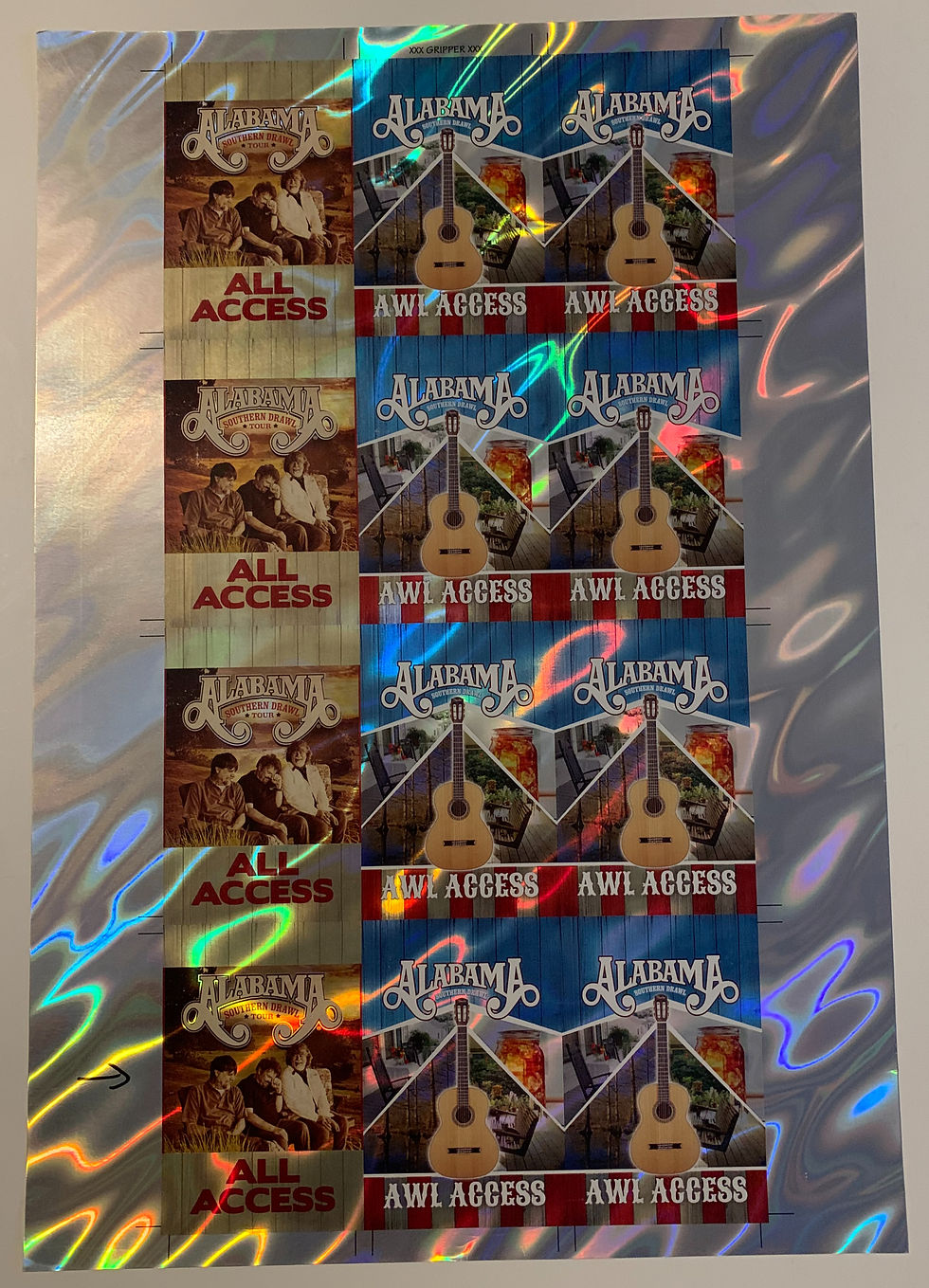 Alabama Southern Drawl Tour Backstage Pass Laminate Proof Sheet