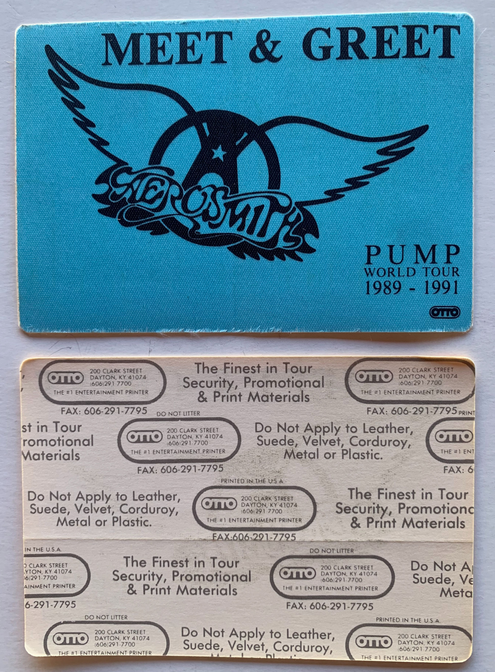 Aerosmith Pump 1989-1991 Concert Tour Blue Meet & Greet Backstage Pass