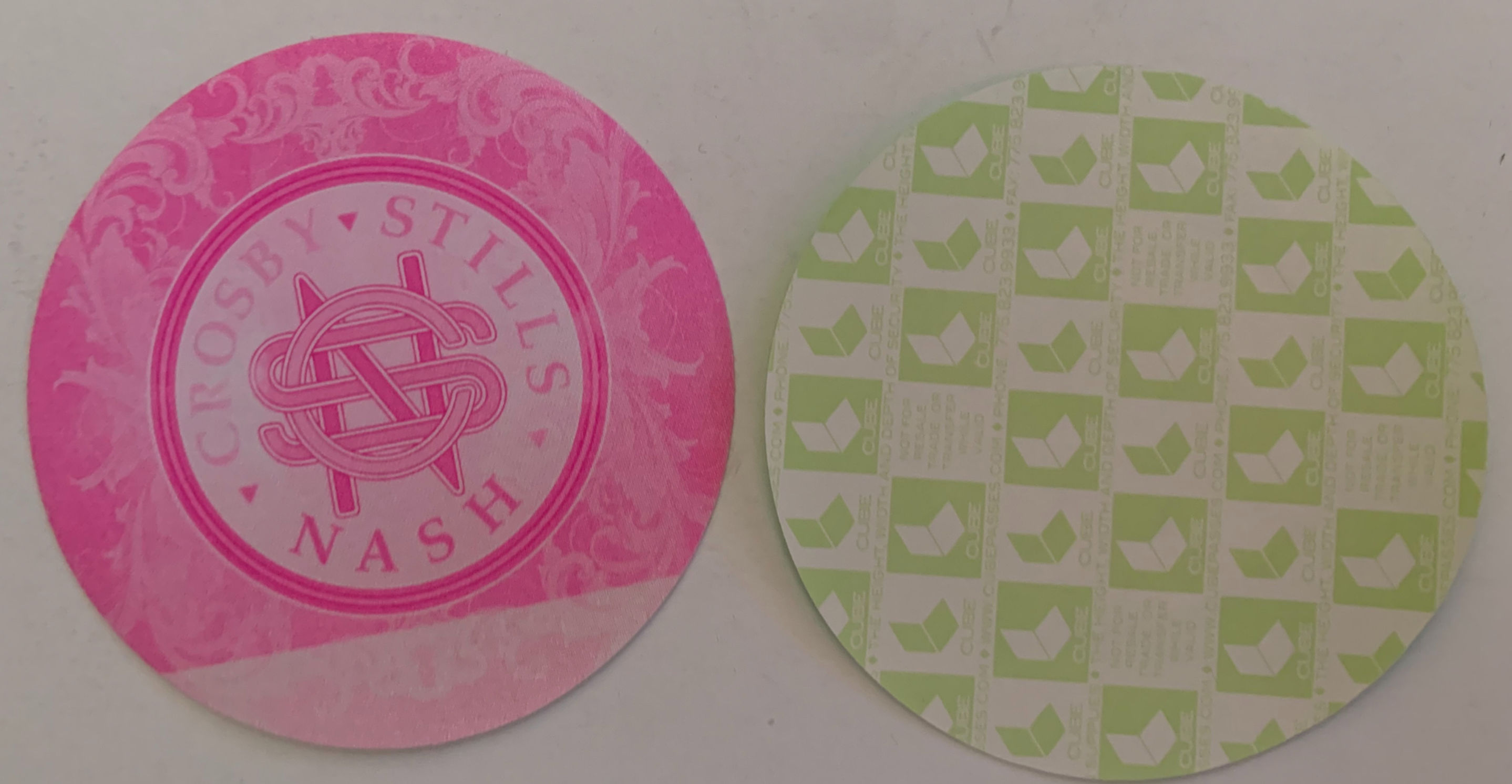 Crosby Stills Nash Concert Tour Pink Paisley Round Backstage Pass