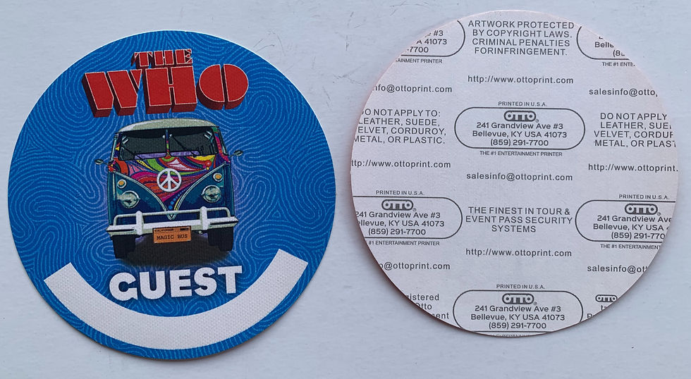 The Who Blue Guest VW Bus Concert Tour Backstage Pass