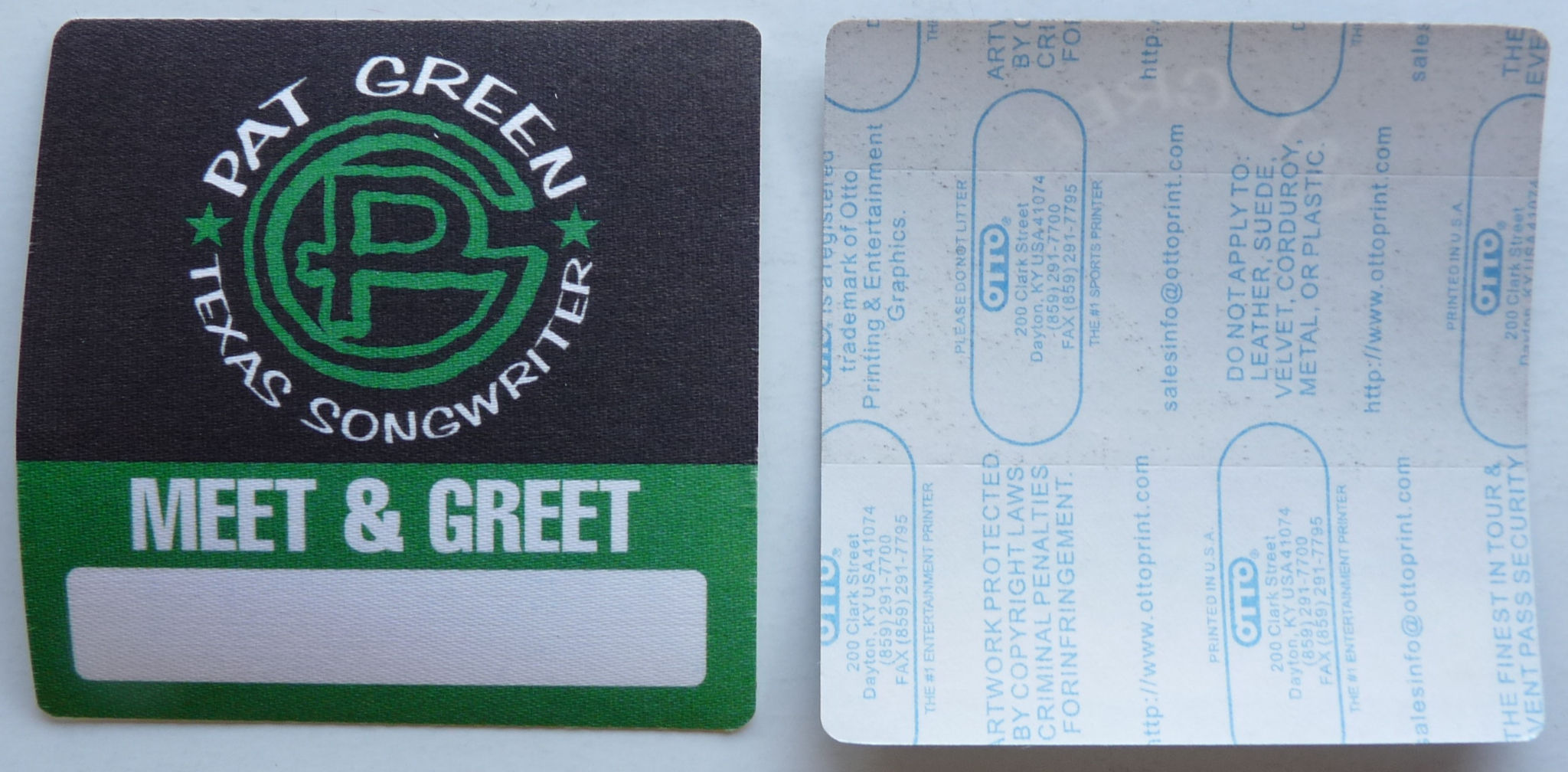 Pat Green Texas Songwriter Green M&G Concert Tour Show Backstage Pass D30