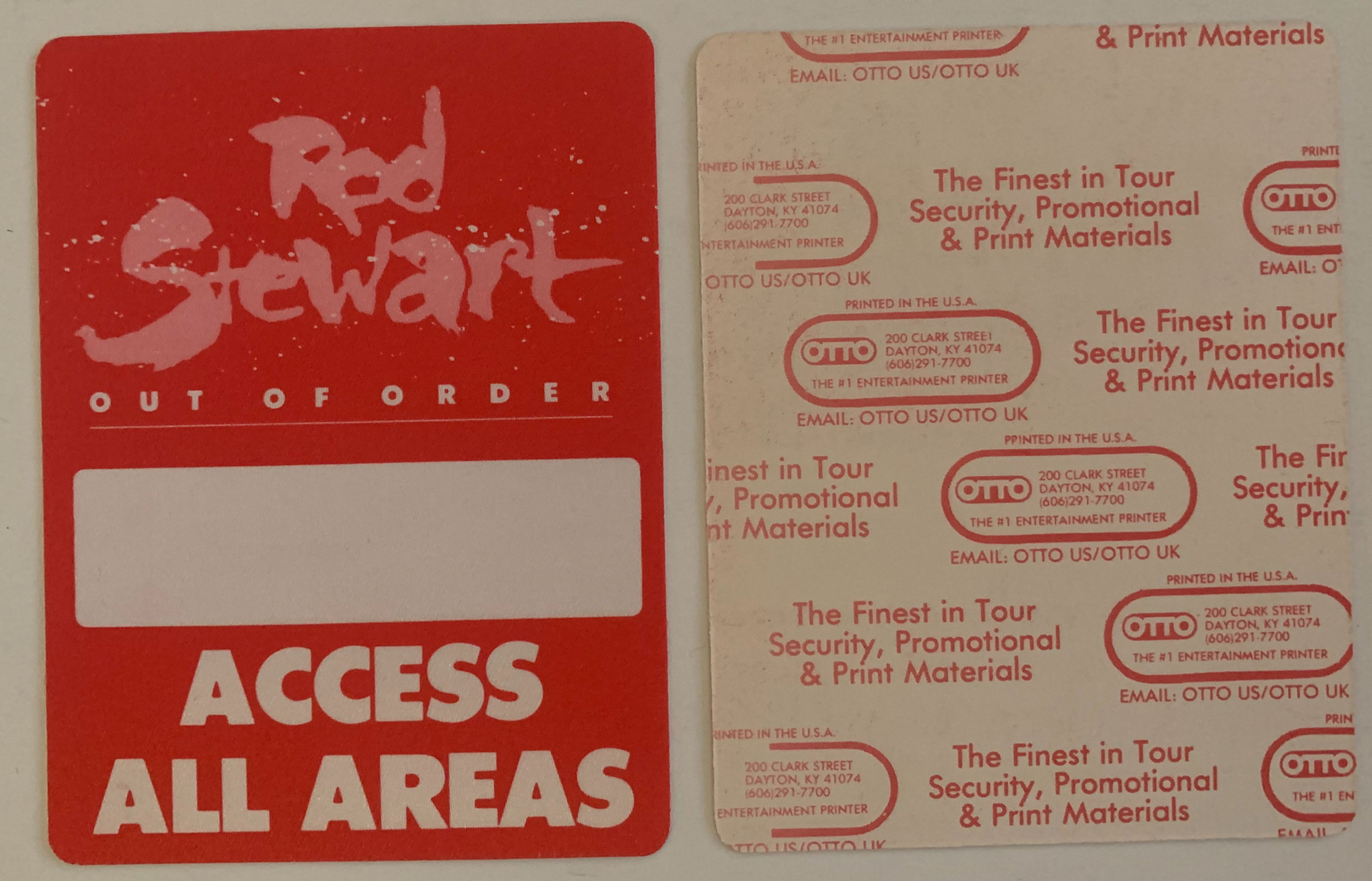 Rod Stewart Out Of Control 1988 Concert Tour Red AA Backstage Pass
