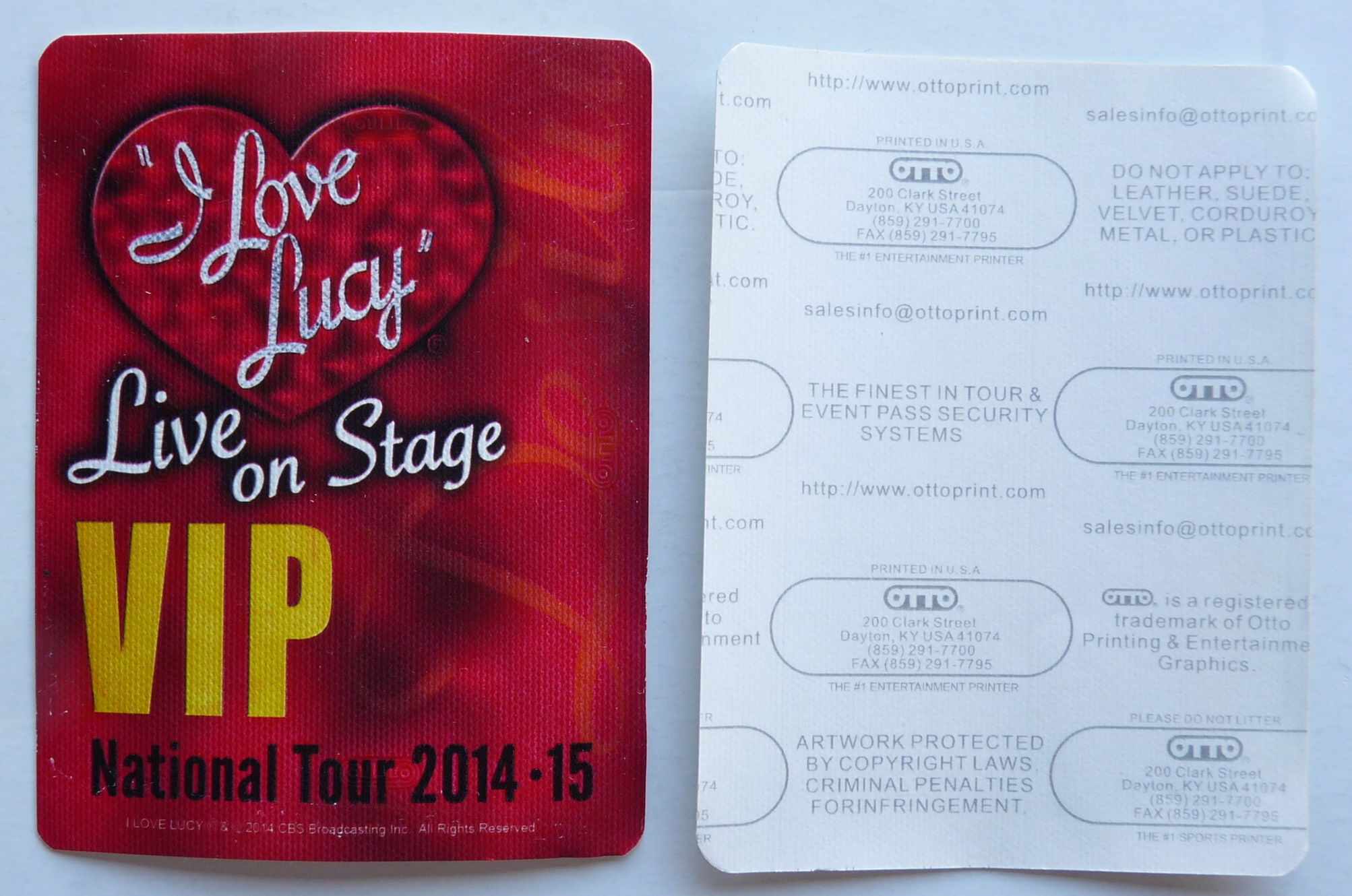I Love Lucy Live On Stage 2014-2015 Red VIP Backstage Pass