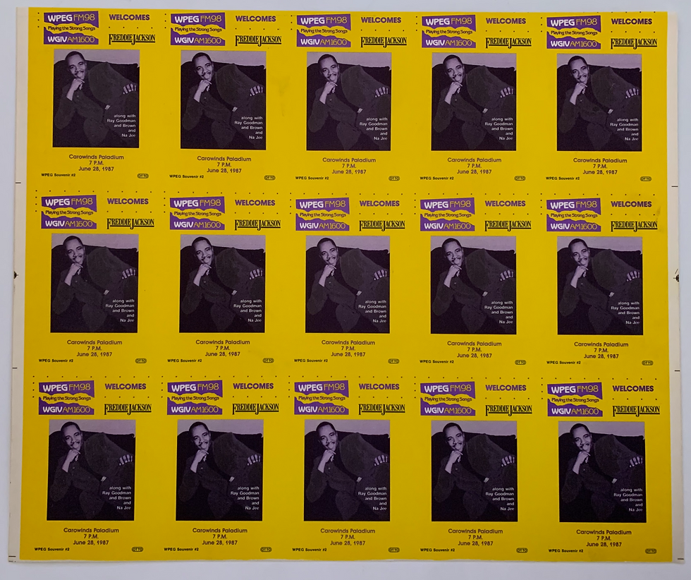 Freddie Jackson UNCUT SHEET 15 June 28 1987 Tour Backstage Pass Stickers