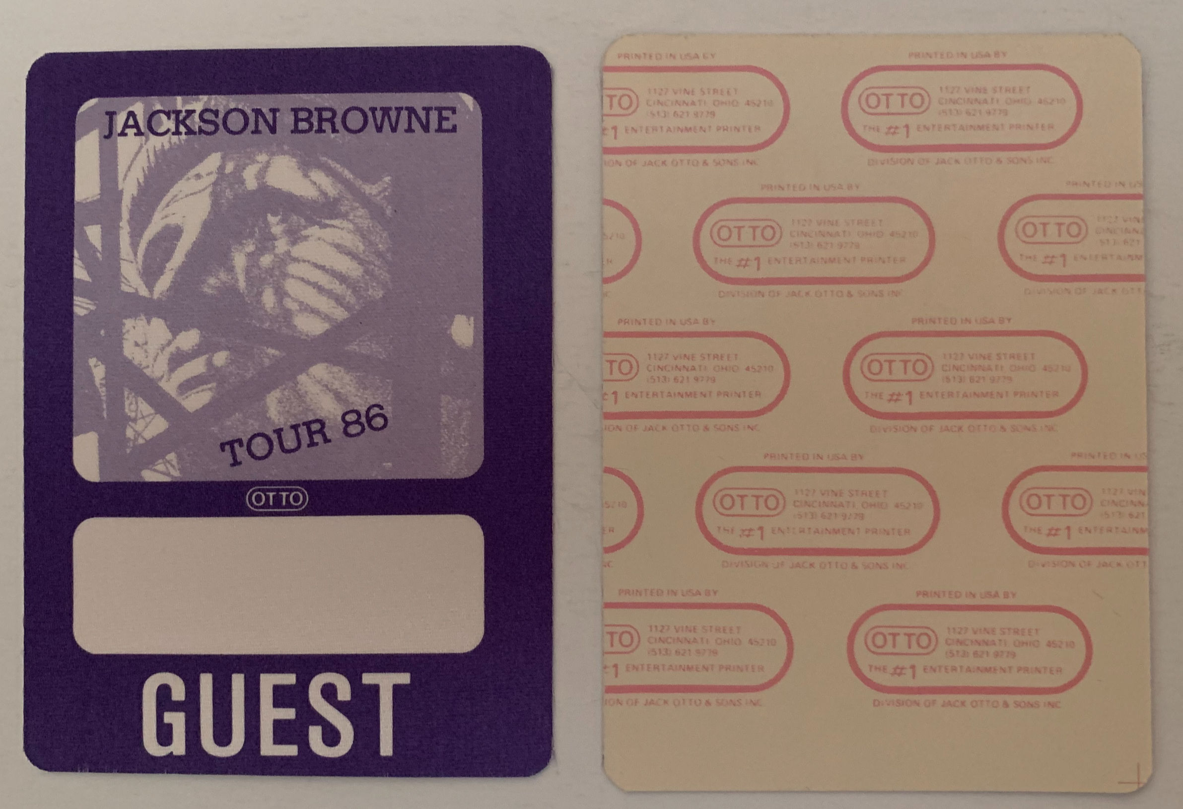 Jackson Browne 86 Lives In The Balance Purple Guest Concert Tour Backstage Pass