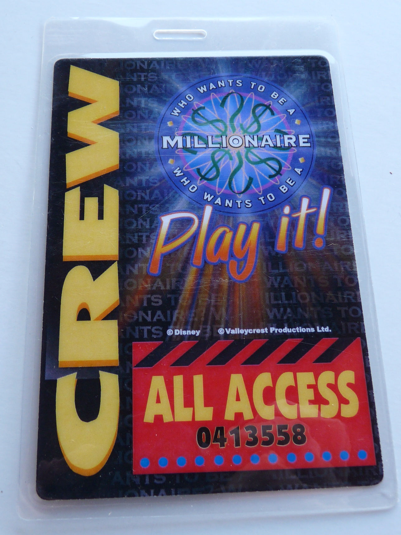 Who Wants To Be A Millionaire TV Show Crew AA Backstage Pass Laminate