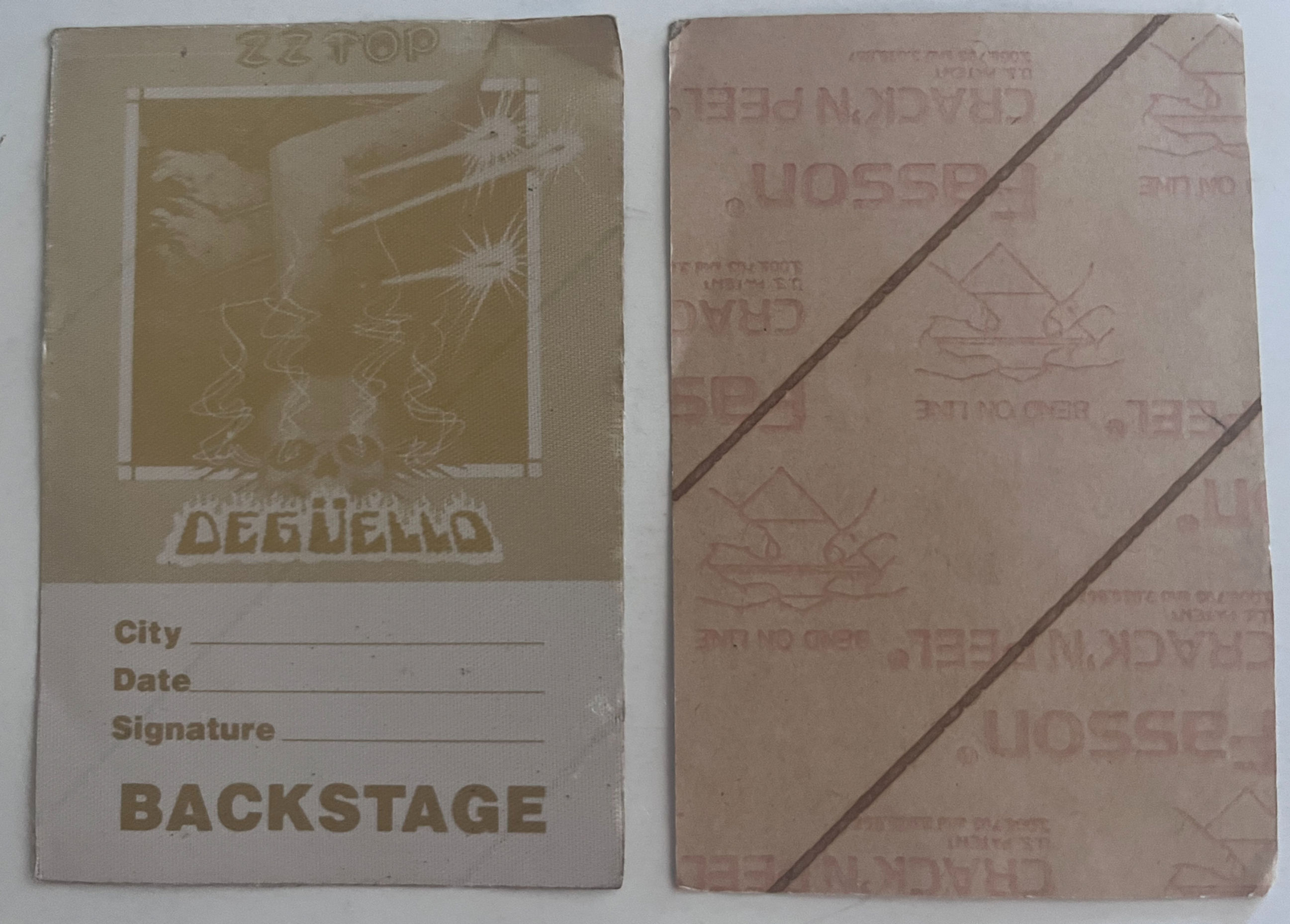 ZZ Top 1981 DeGuello Tour 1979 Brown Backstage Pass