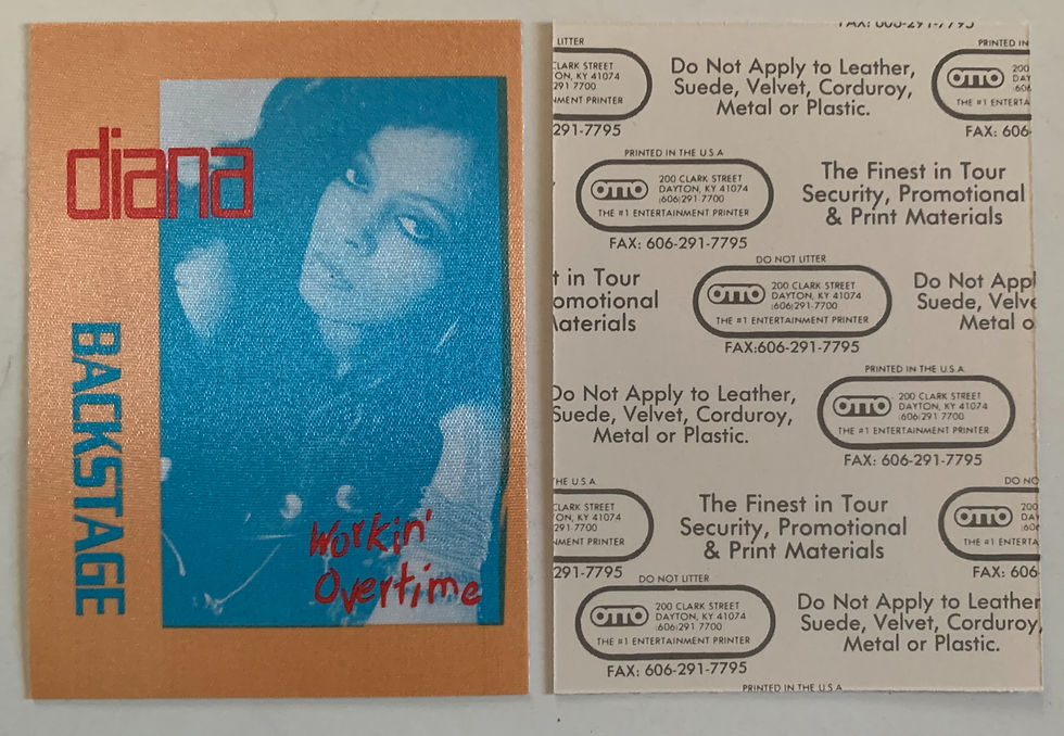 Diana Ross 1989 Workin Overtime Concert Tour Backstage Pass
