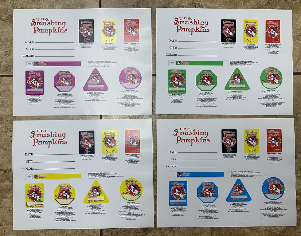 4 Sheets Smashing Pumpkins 2010 Concert Tour Backstage Pass Security Sheets