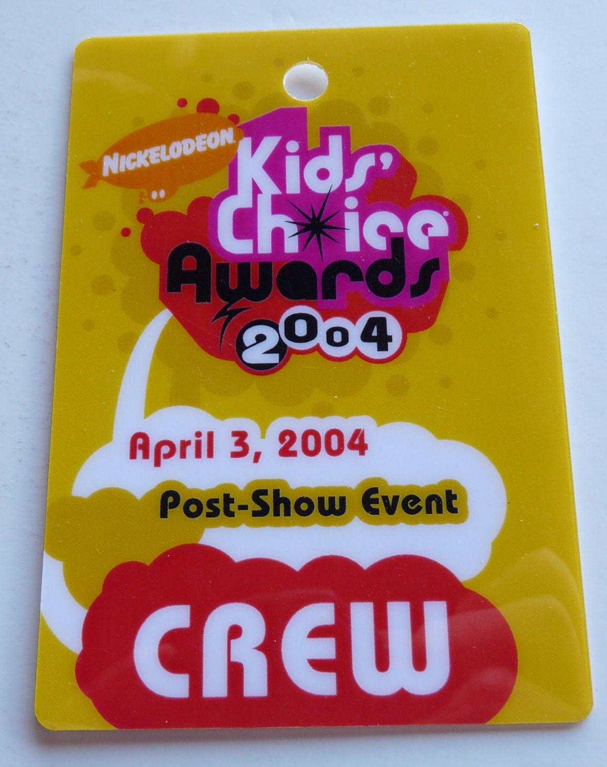 Kids Choice Awards 2004 CREW Backstage Pass Laminate