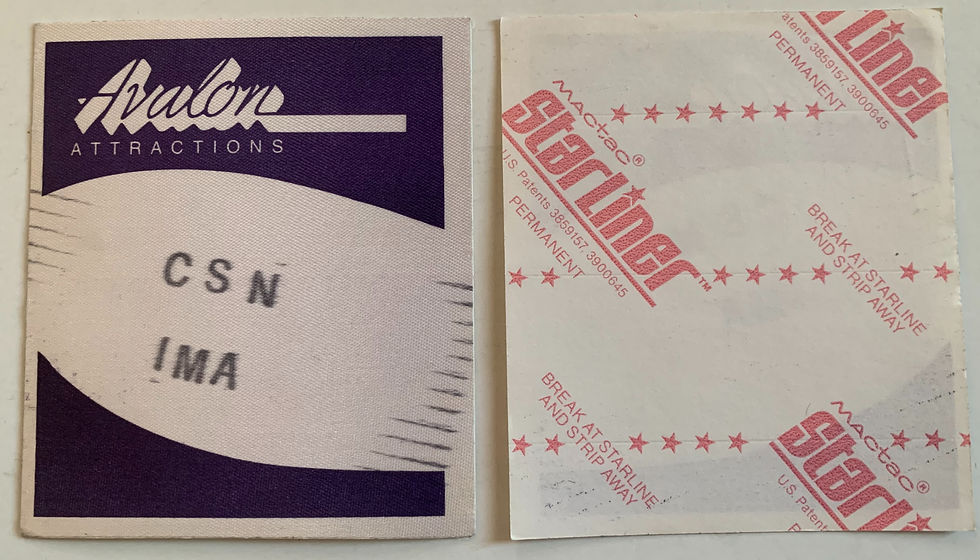 Crosby Stills & Nash 1980's IMA Avalon Concert Tour Backstage Pass
