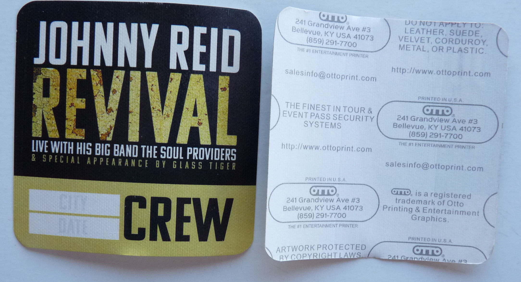 Johnny Reid Revival Concert Tour Yellow Crew Backstage Pass D25