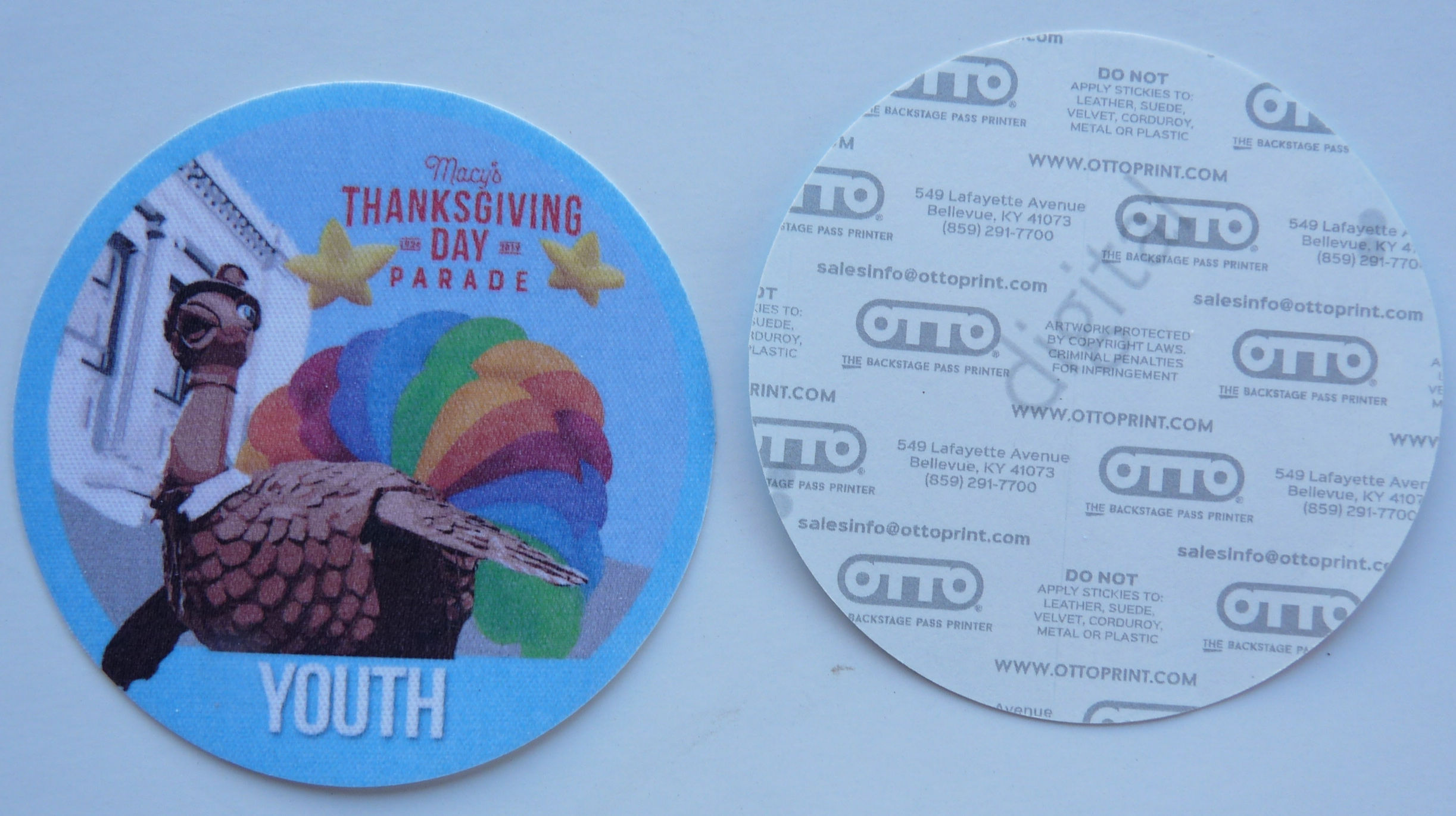 Macy's 2019 Thanksgiving Day Parade Small Youth Stick On Backstage Pass