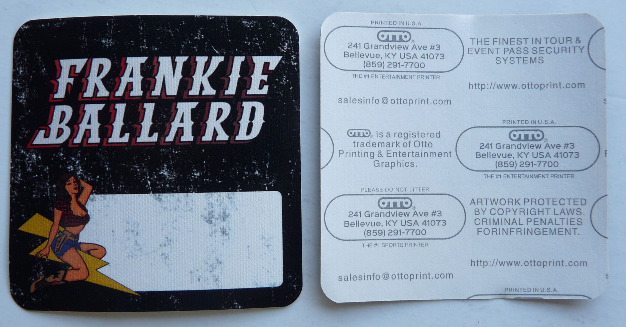 Frankie Ballard Black Concert Tour Backstage Pass D30