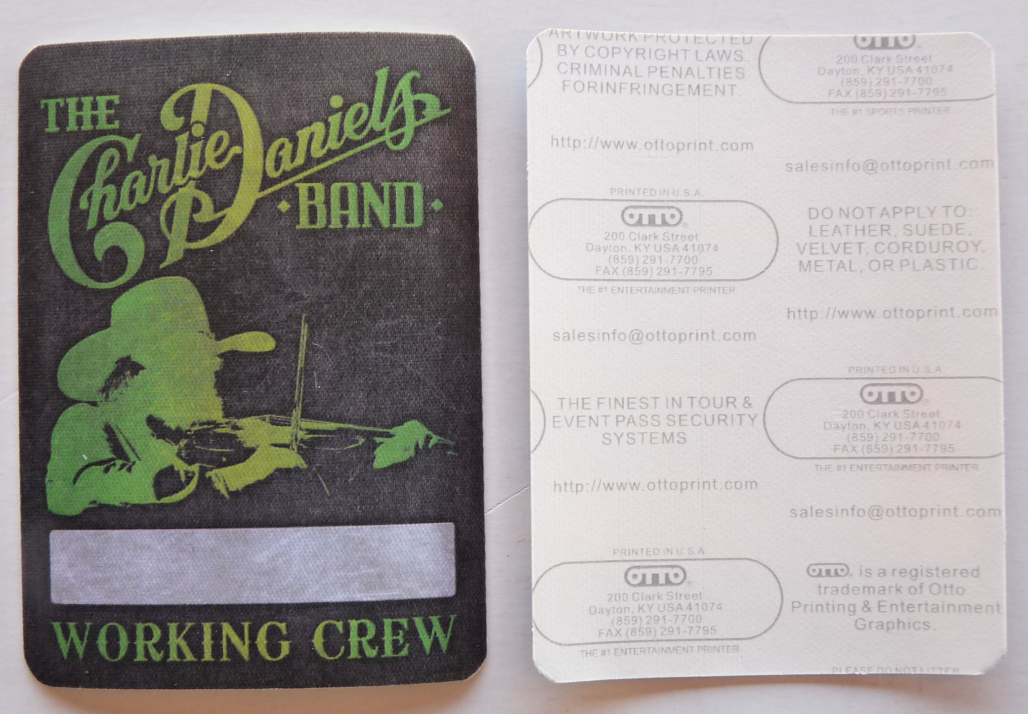 Charlie Daniels CDB Black & Green Crew Concert Tour Backstage Pass D28