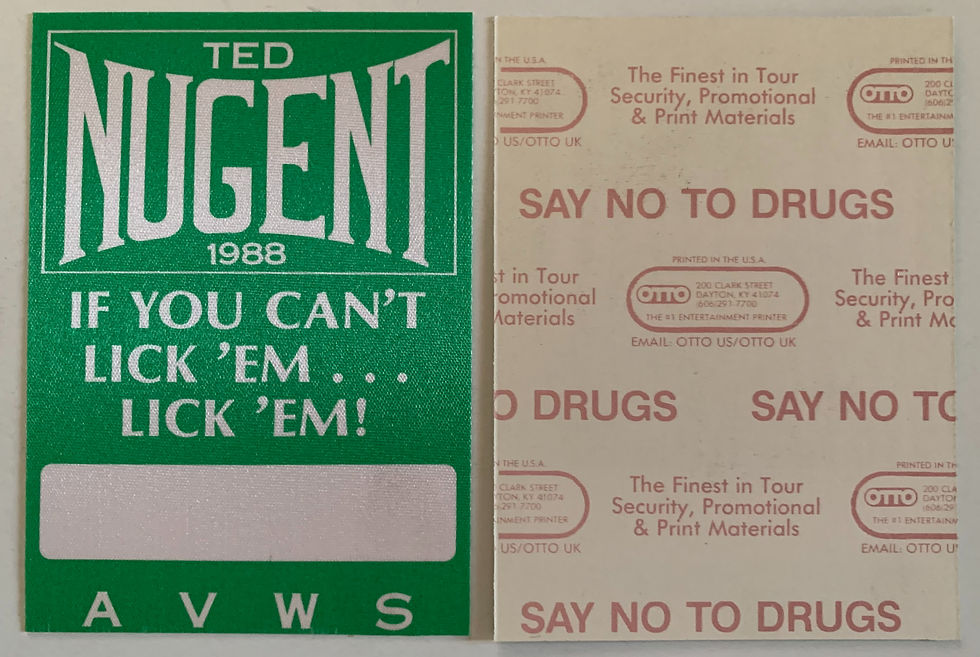 Ted Nugent 1988 If You Can't Lick Em Concert Tour Green Backstage Pass