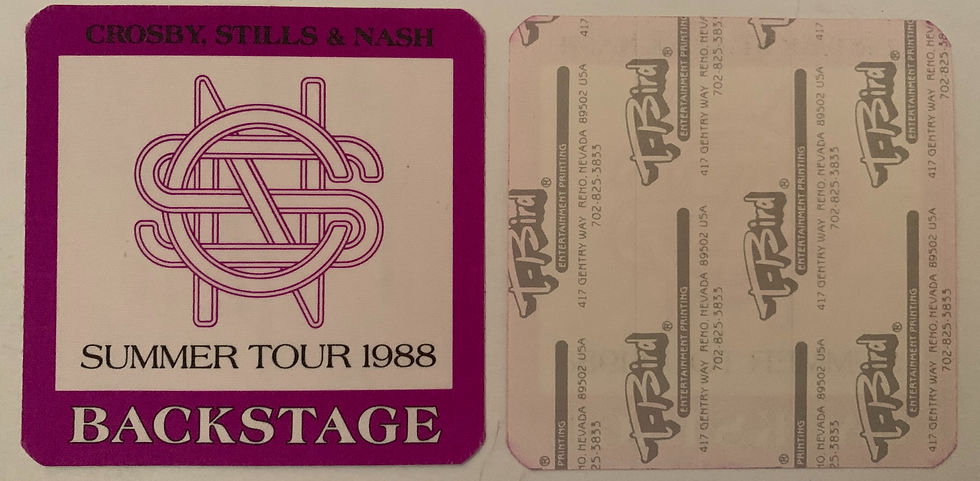 Crosby Stills Nash 1988 Concert Tour Purple Backstage Pass