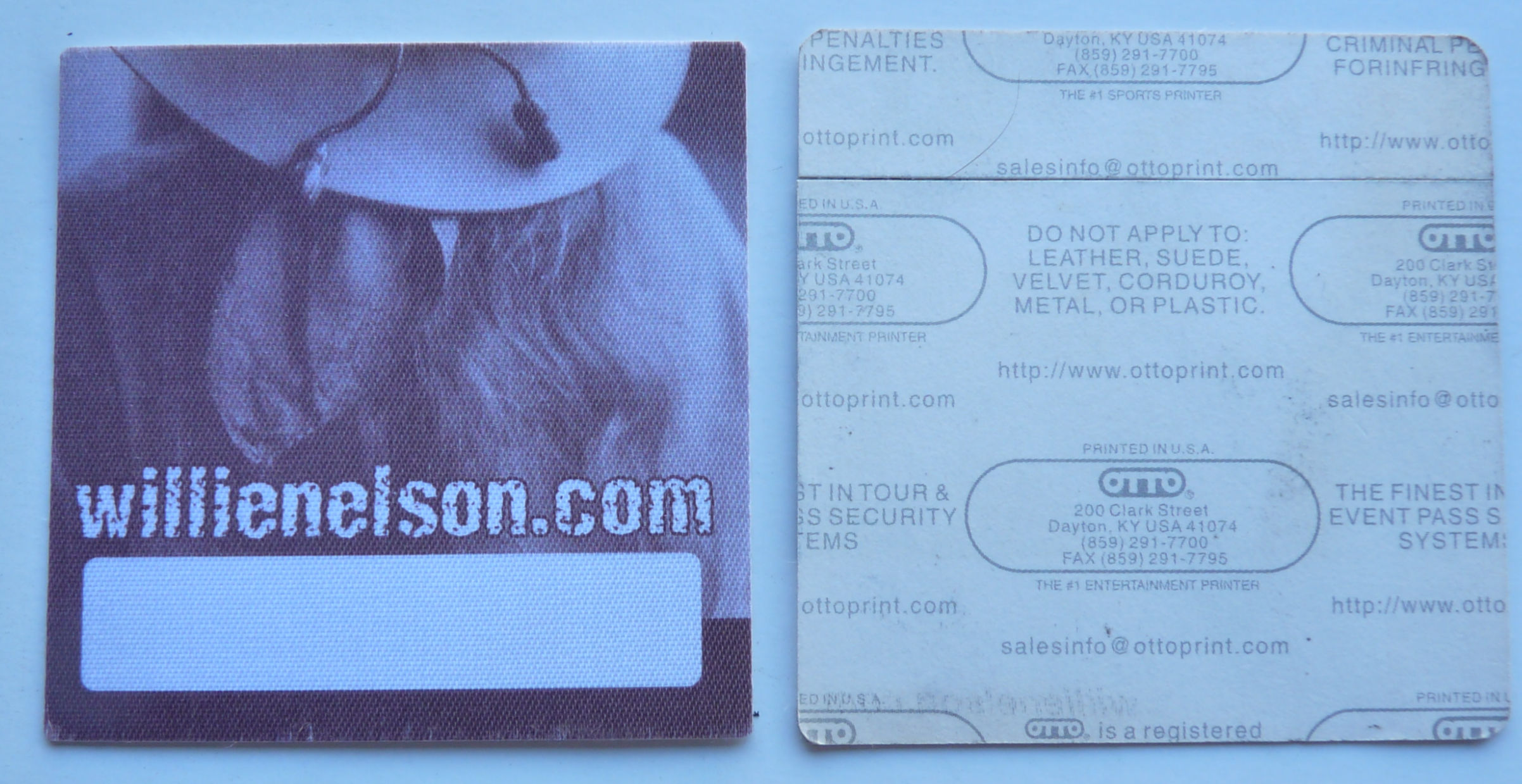 Willie Nelson willienelson.com Concert Tour Backstage Pass #2