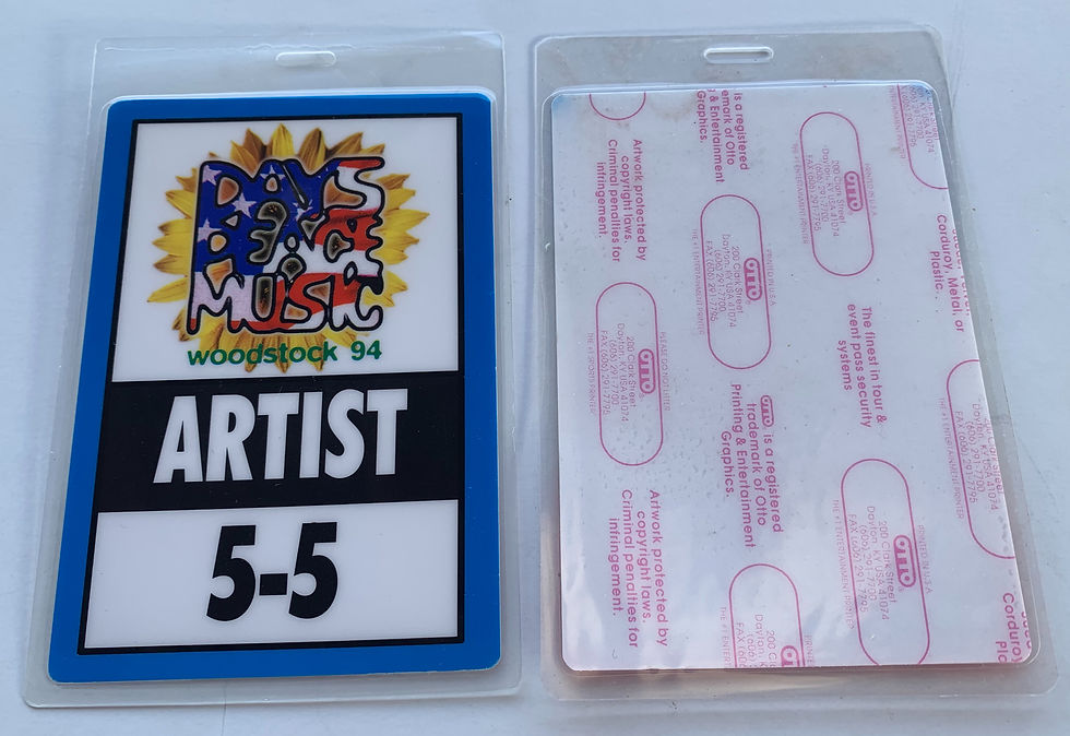 Woodstock 1994 Concert Artist 5-5 Blue Backstage Pass Laminate