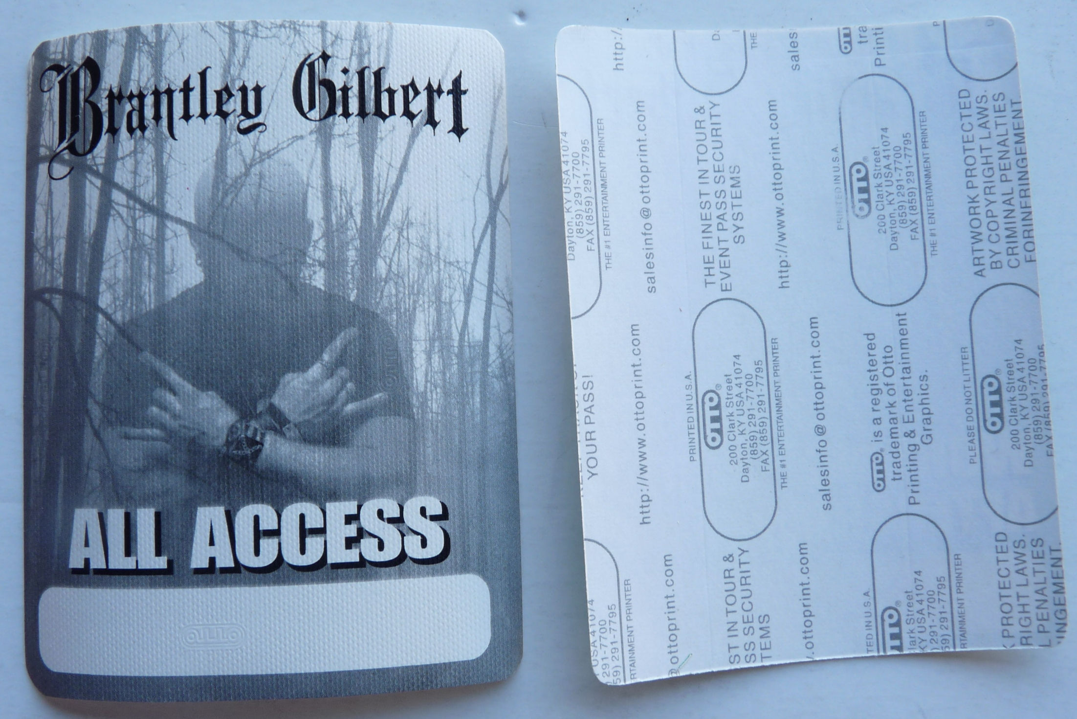 Brantley Gilbert Concert Tour Gray All Access Backstage Pass D31