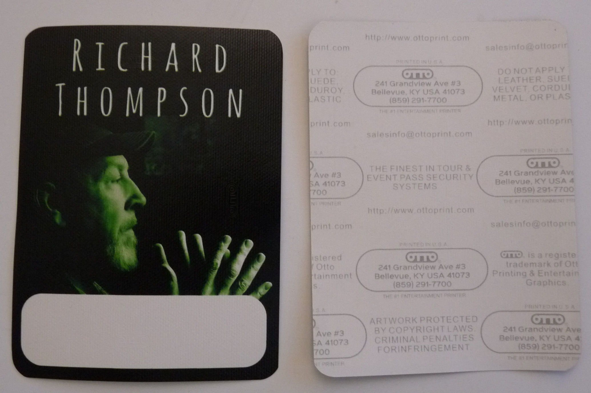 Richard Thompson Green Cloth Concert Tour Backstage Pass D1 #1
