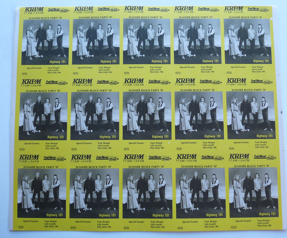 Highway 101 Tom Wopat Lyle Lovett 87 Tour Sheet Uncut Concert Backstage Passes