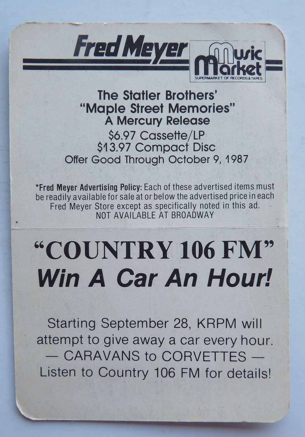 Thumbnail: Statler Brothers 1987 Concert Tour Backstage Pass D27