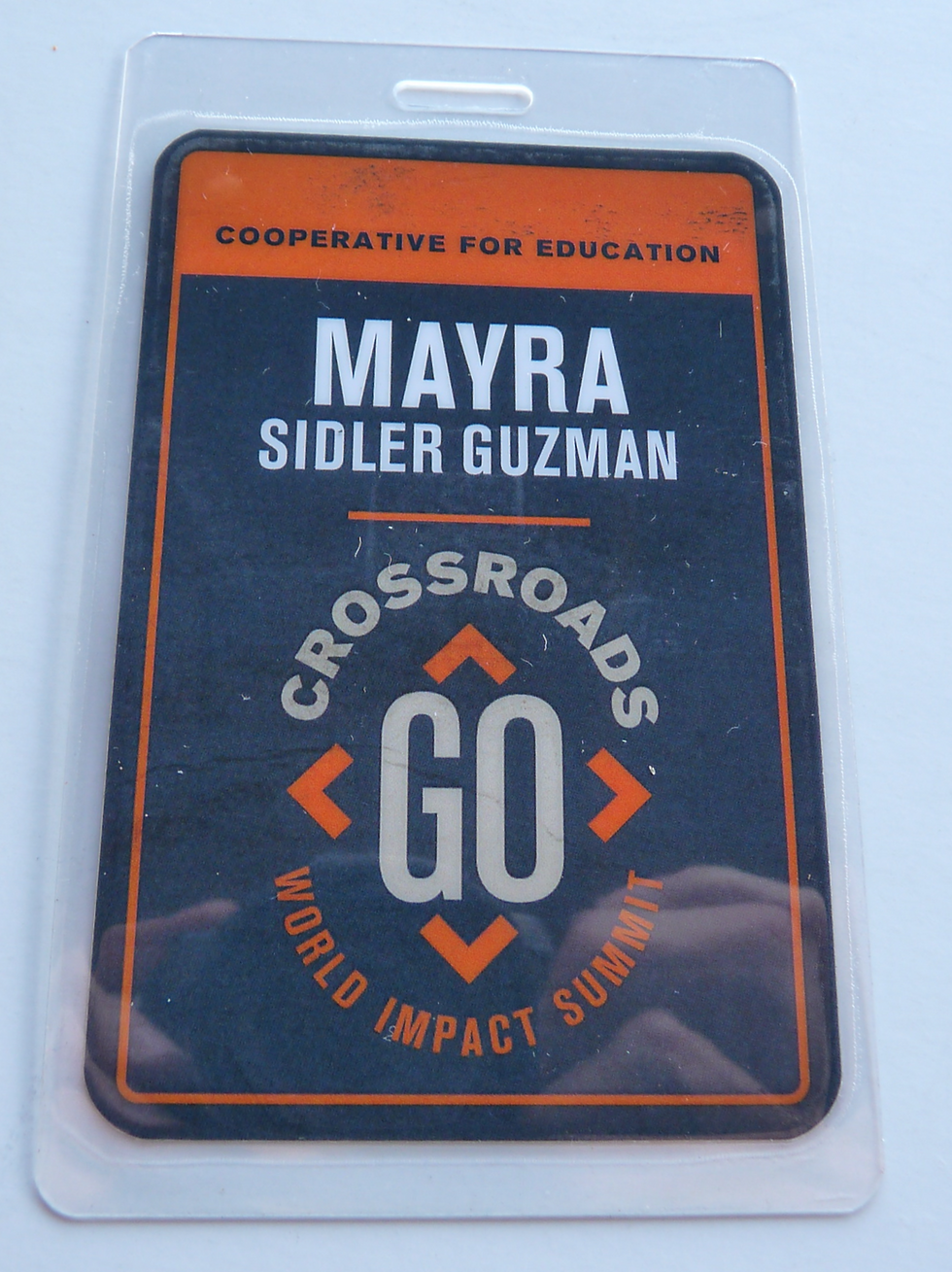 Crossroads GO World Impact Experience Myra Guzman Orange Backstage Pass Laminate