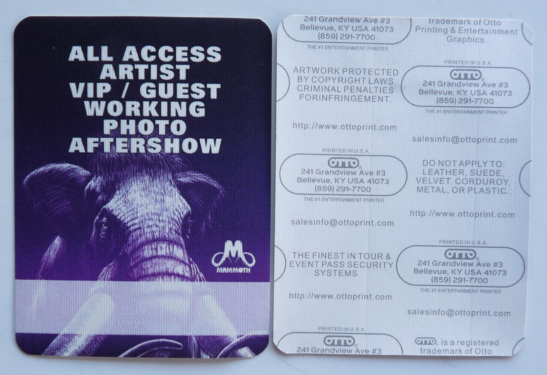 Mammoth Concert Tour Purple Backstage Pass D25