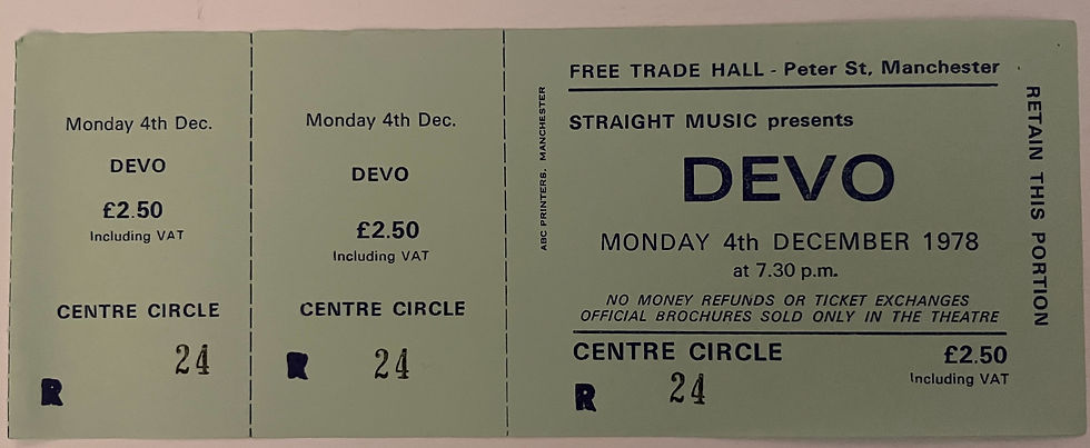 Devo 12-4-78 Green Manchester Un-Used Concert Ticket