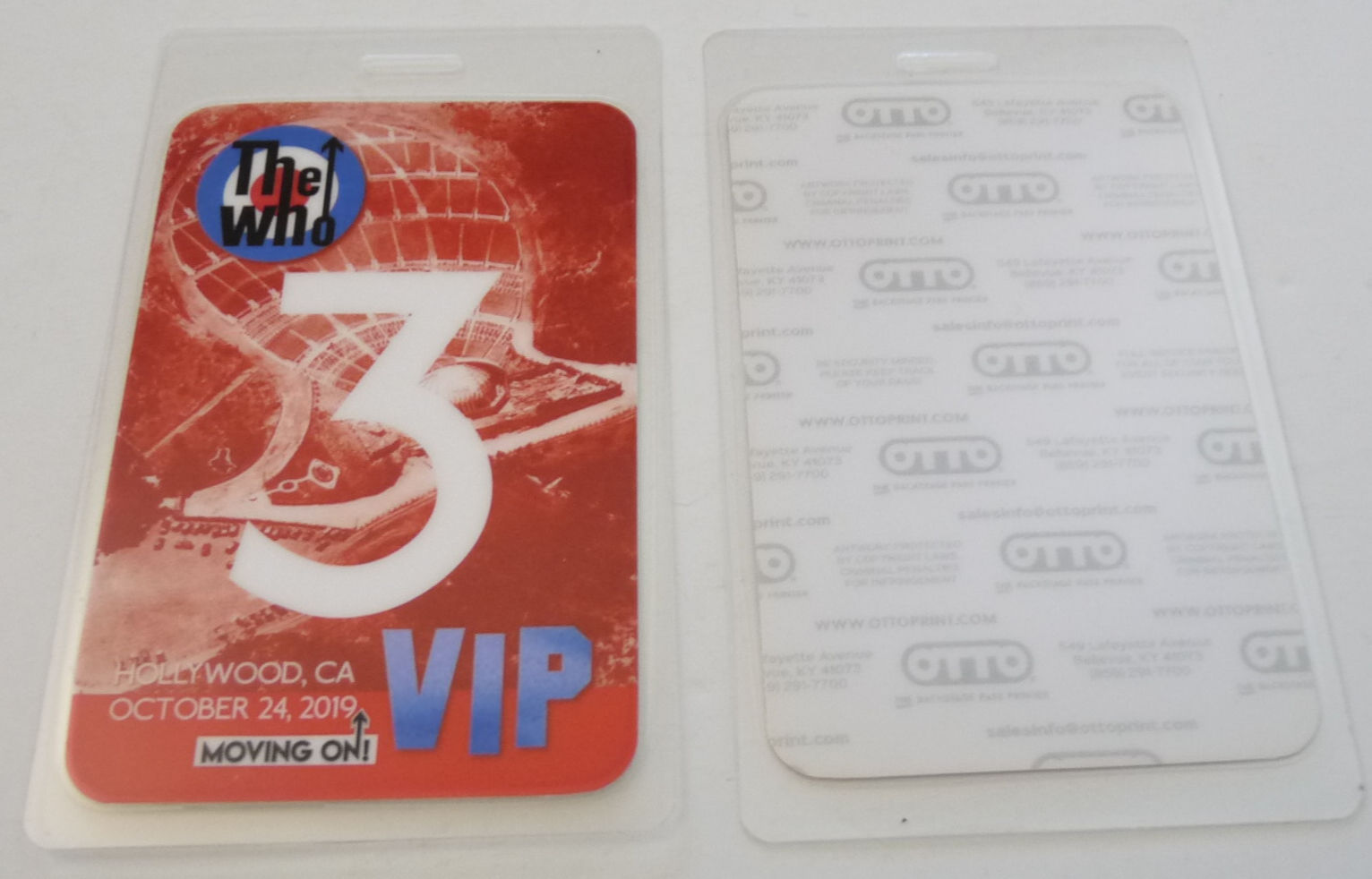 The Who Moving Up 2019 Concert Tour Red Backstage VIP Pass Laminate D16