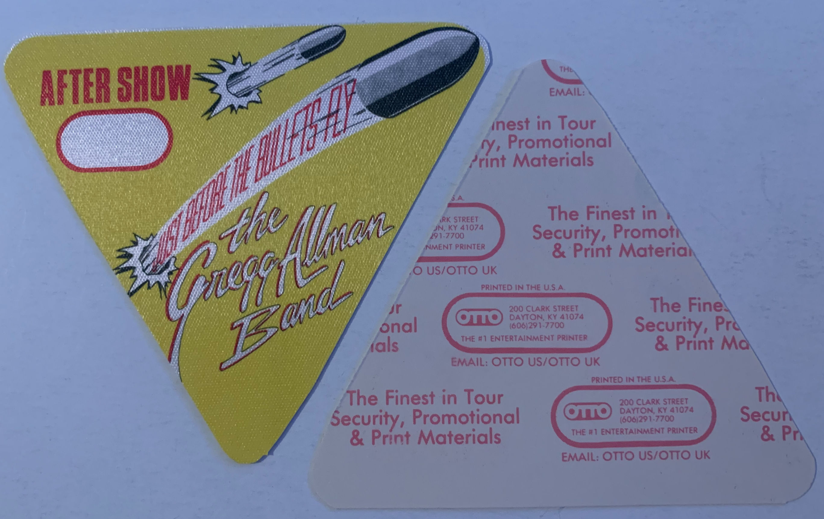 Gregg Allman 1988 Bullets Fly Concert Tour Yellow Red After Show Backstage Pass