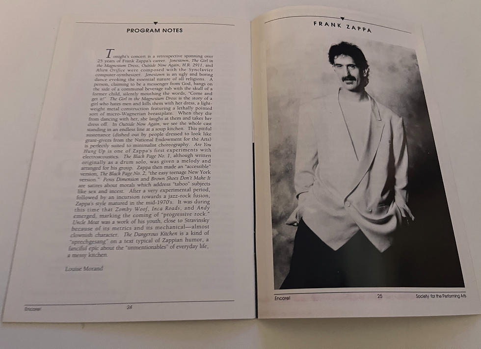 Thumbnail: Encore Society For Performing Arts Sept 1994 Program Frank Zappa